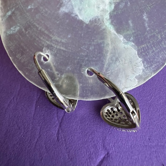 Dainty pave stones leverback earrings. - Picture 2 of 4